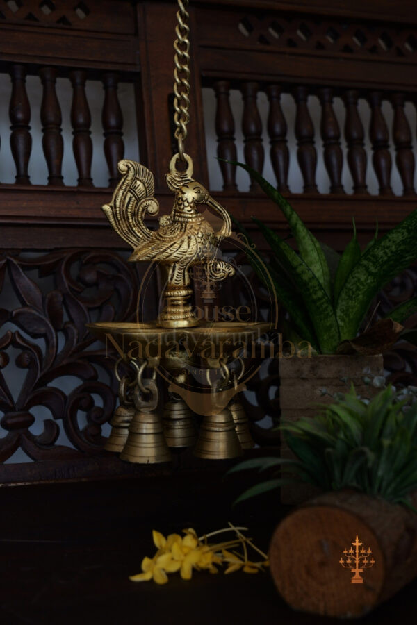 Mayura Jyothi Hanging Diya – Solid Brass Peacock Lamp