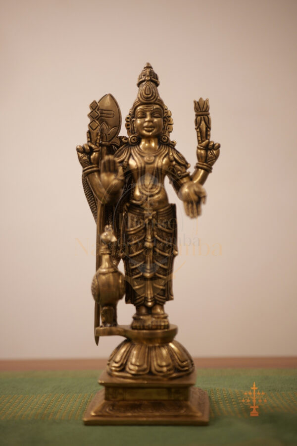 Lord Murugan Brass Statue with Vel & Peacock – Sri Subrahmanya Swamy Solid Brass Idol