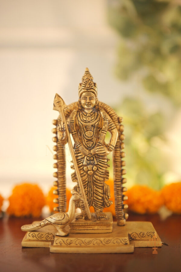 8 Inch Solid Brass Murugan Statue with Vel – Premium Antique Lord Kartikeya Idol