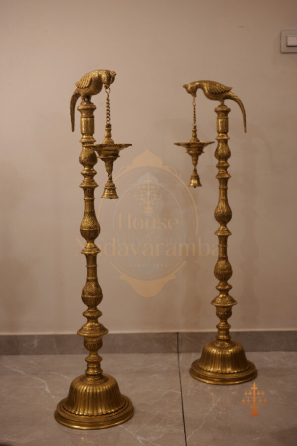 Grand Parrot Vilakku Pair – 48 Inch Solid Brass Lamp Set