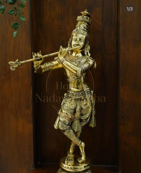 Vrindavan Krishna Idol – 21 Inch Solid Brass Flute Krishna Statue