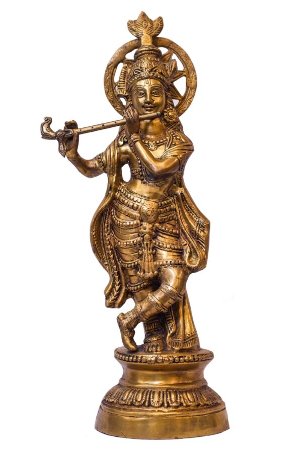 Glossy Gold Krishna Idol – Premium Slender Jewel Murti for Home Temple & Décor