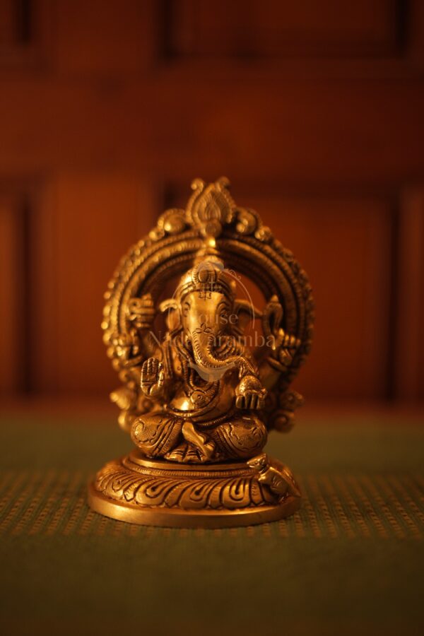 Divine Cute Ganesha with Prabhavali – Solid Brass Decorative Idol