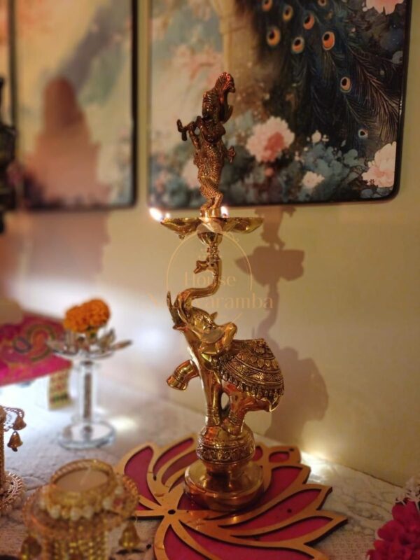 Trunks & Tranquility – Krishna on Elephant Brass Sculpture